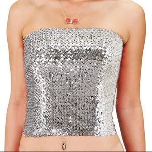 silver sequin strapless top